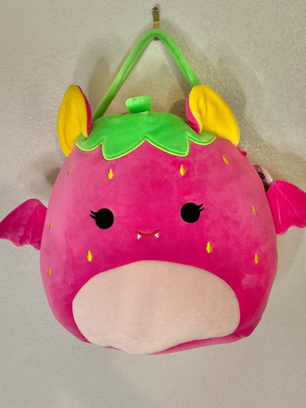 Squishmallows Gwendolyn the Neon Strawberry Bat Halloween treat pail